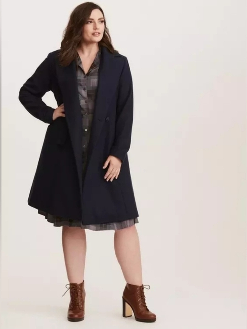 Torrid Outlander Plus-Size Navy Longline Coat - Classic Women's Overcoat